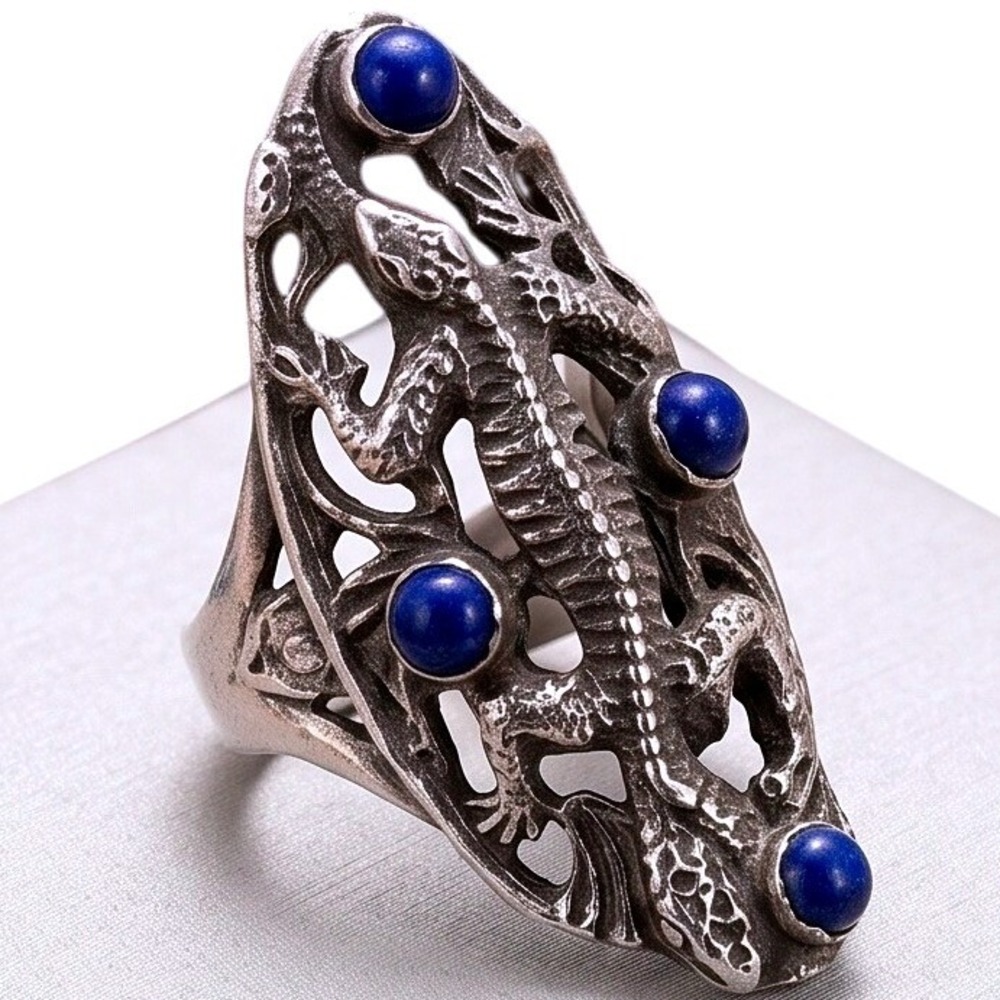 Peruzzi Italy 800 Silver Lizard Ring Vintage Florentine Statement